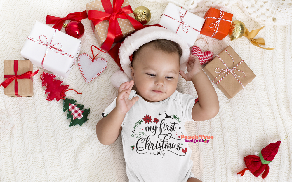 Adorable onesie featuring custom My First Christmas Design for your little's one first year waiting for Santa!