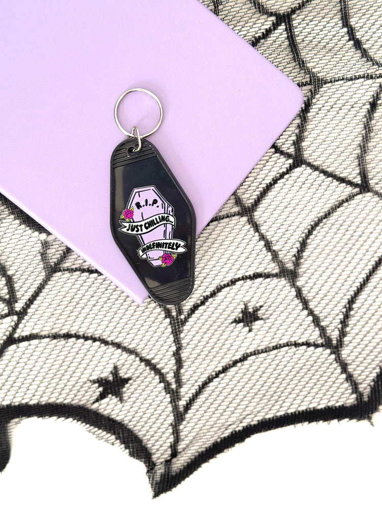 RIP Just Chilling Motel Keychain, Spooky Halloween Keychain