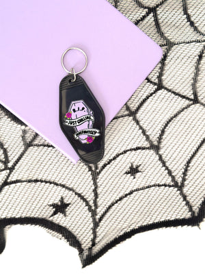 RIP Just Chilling Motel Keychain, Spooky Halloween Keychain