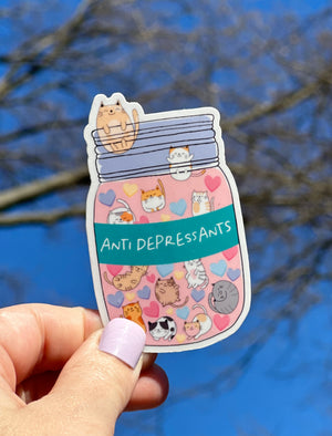 Cute Cat and Dog Lover Antidepressant Mental Health Sticker