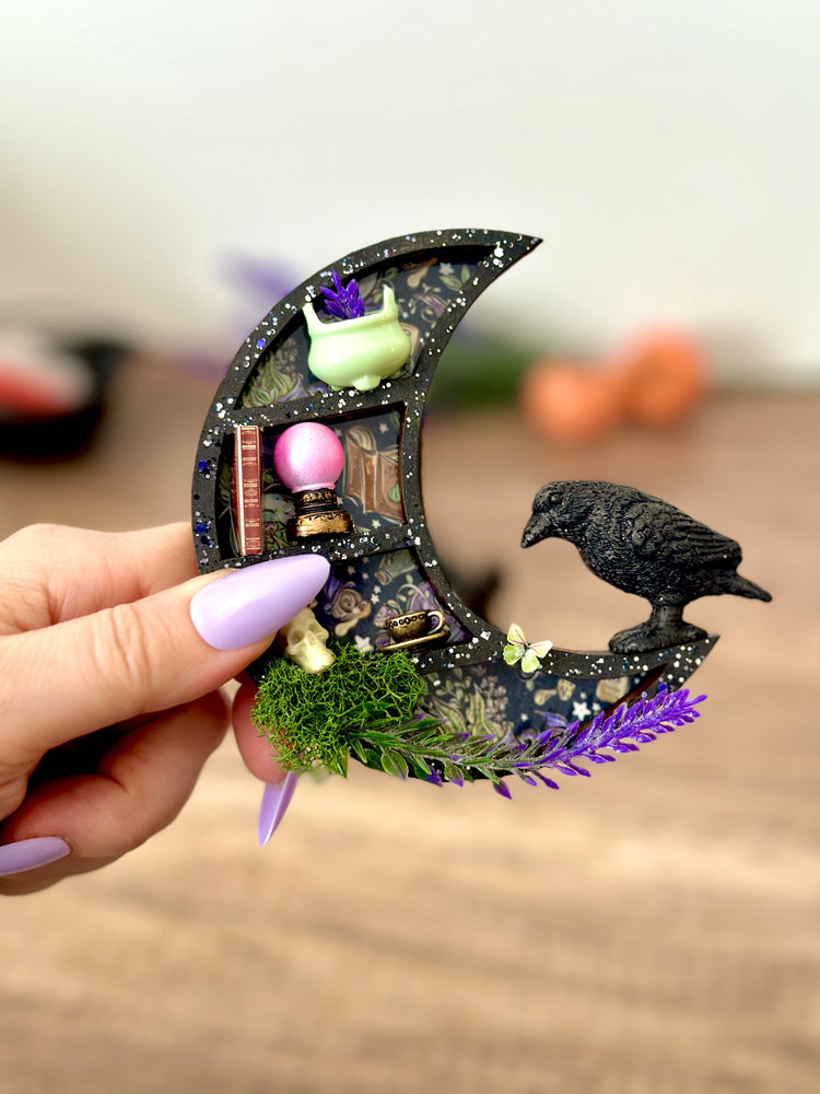 Handmade Crescent Moon Mini Curio Shelf, Witchy Accessories