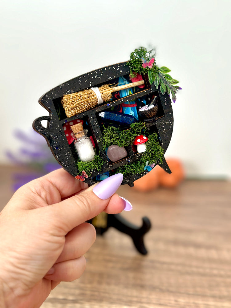 Handmade Mini Cauldron Curio Shelf, Witchy Accessories