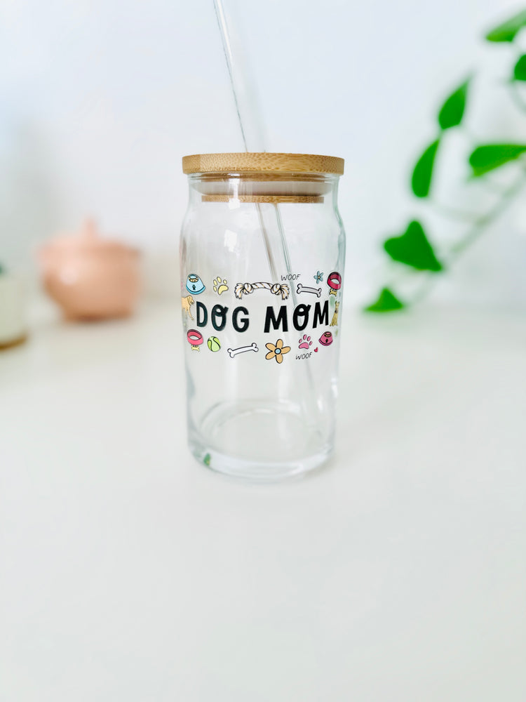 Dog Mom Glass Cup, Cute gift for dog mom, Dog mom accessories, Iced Coffee Girly, Fur baby mama, birthday gift for dog mom