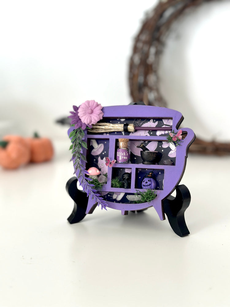 Handmade Mini Lavender Cauldron Curio Shelf, Cottagecore Decor