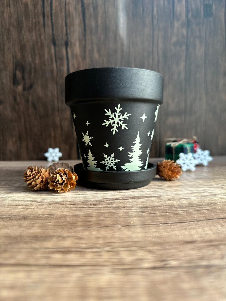Winter Solstice Snowflake Holiday Planter, Glow in the dark Winter Planter, Christmas Planter, Hanukkah Planter, Office Gift