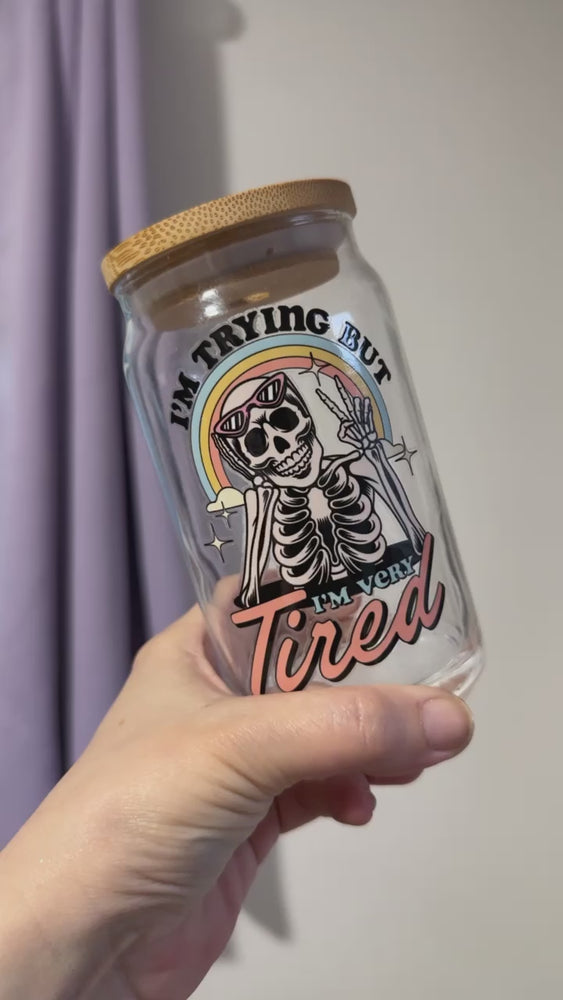 
            
                Load and play video in Gallery viewer, I’m Just So Tired Retro Skeleton Glass Cup
            
        
