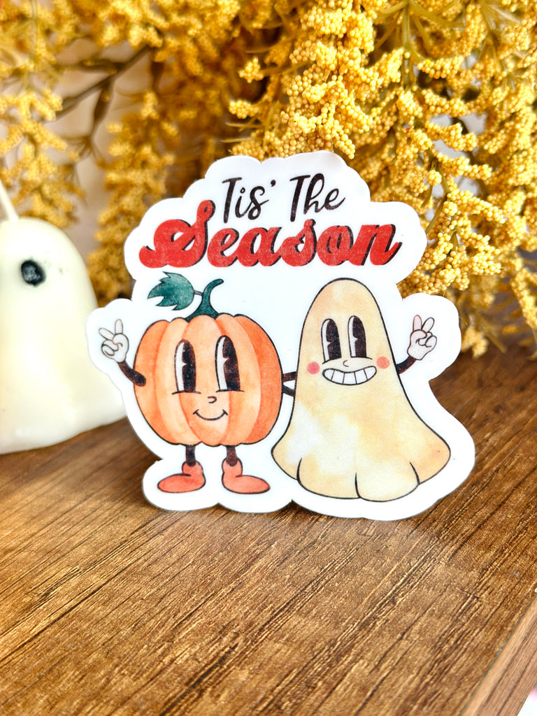 &nbsp;’Tis the season for pumpkins, ghosts, and cozy fall vibes! This retro-inspired sticker features a smiling pumpkin and friendly ghost ready to celebrate autumn with you. Perfect for laptops, water bottles, planners, and anywhere that needs a little seasonal charm.