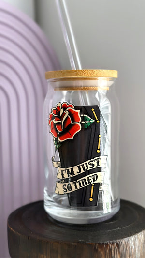 
            
                Load image into Gallery viewer, Halloween Dead Tired Coffin Glass Cup
            
        