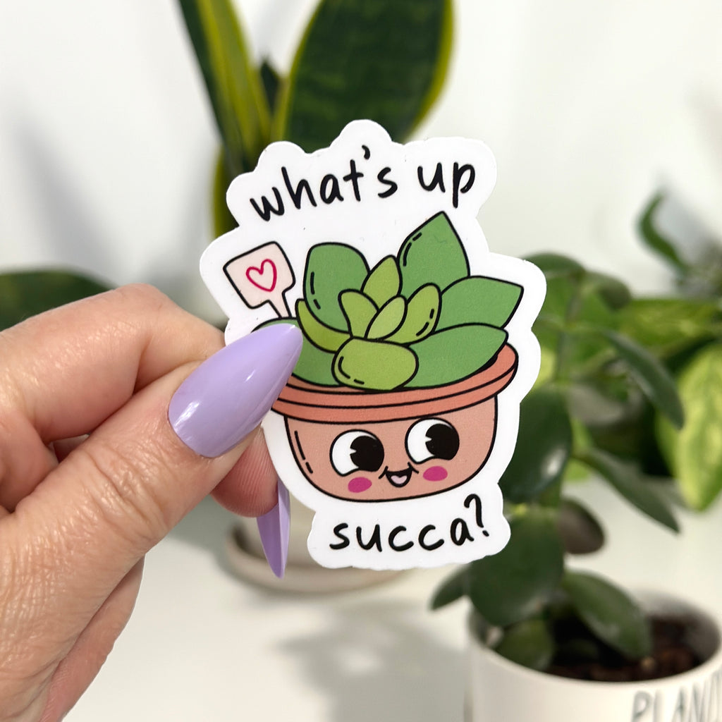 cute succulent stickers What's Up Succa Sticker – Peach Tree Design Shop