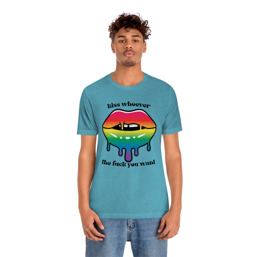 Kiss Whoever the Fuck You Want LGBTQIA2+ Jersey Short Sleeve Tee