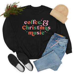 Coffee and Christmas Music Retro Crewneck Sweatshirt