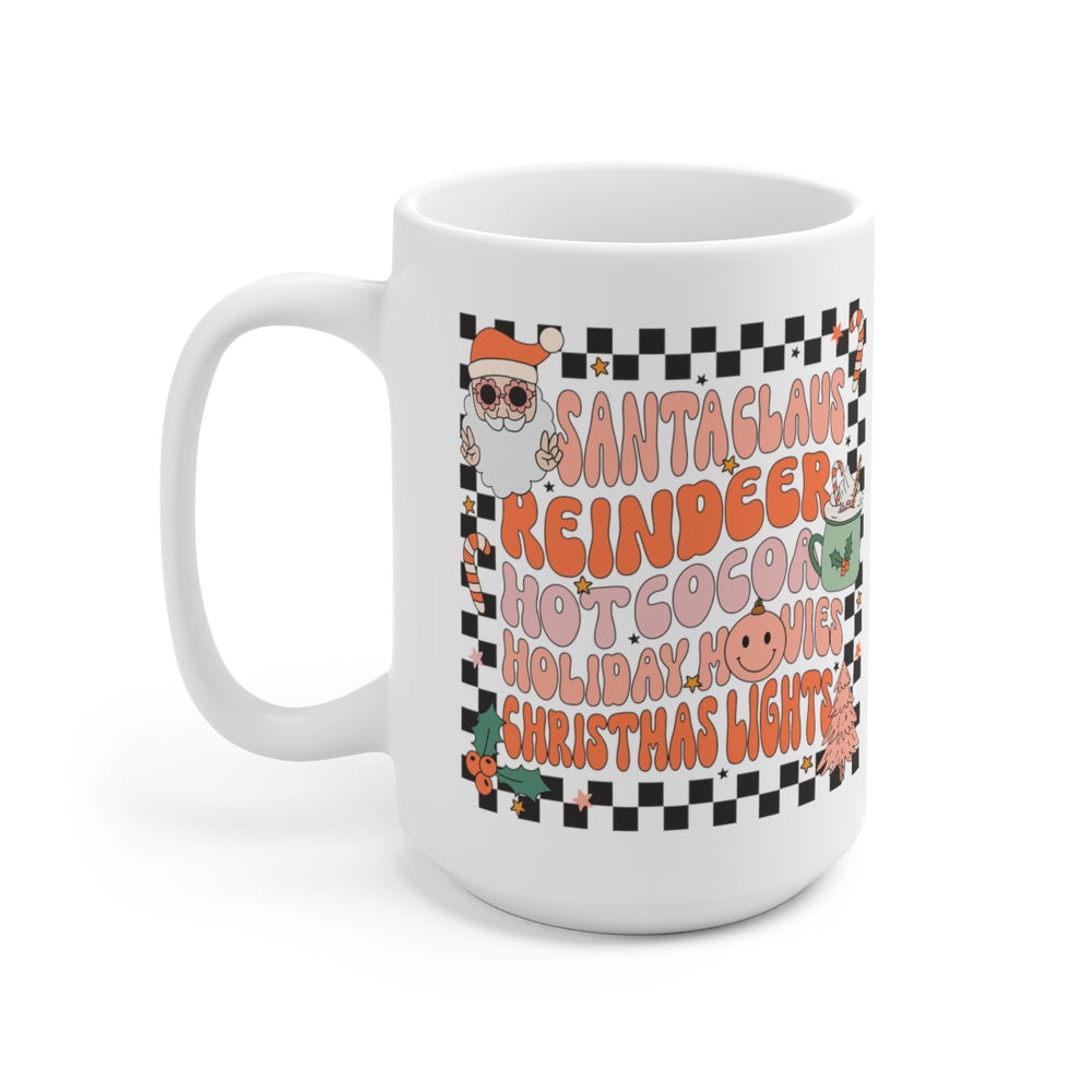 Santa Checkered Retro Holiday Cheer Mug 15oz