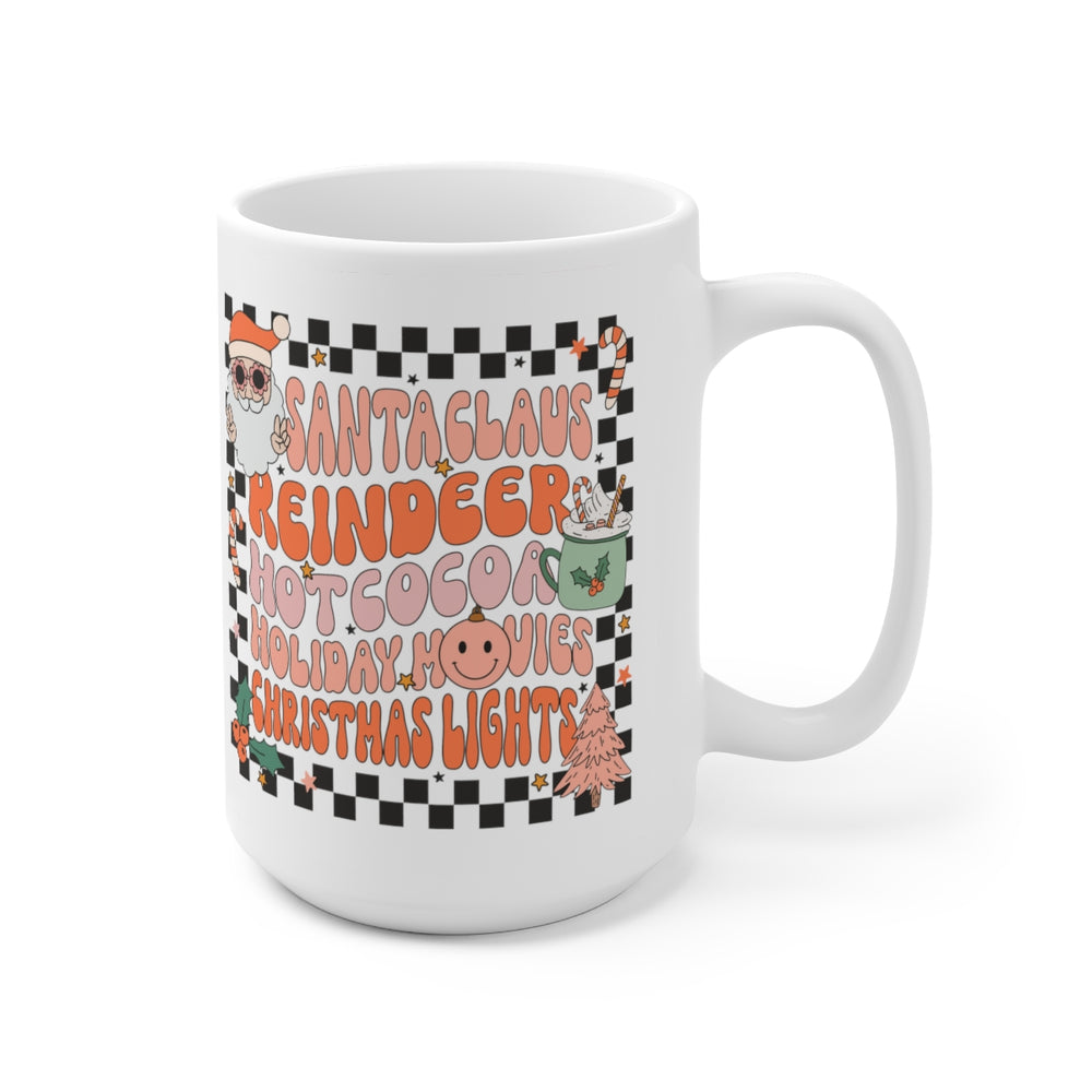 Santa Checkered Retro Holiday Cheer Mug 15oz