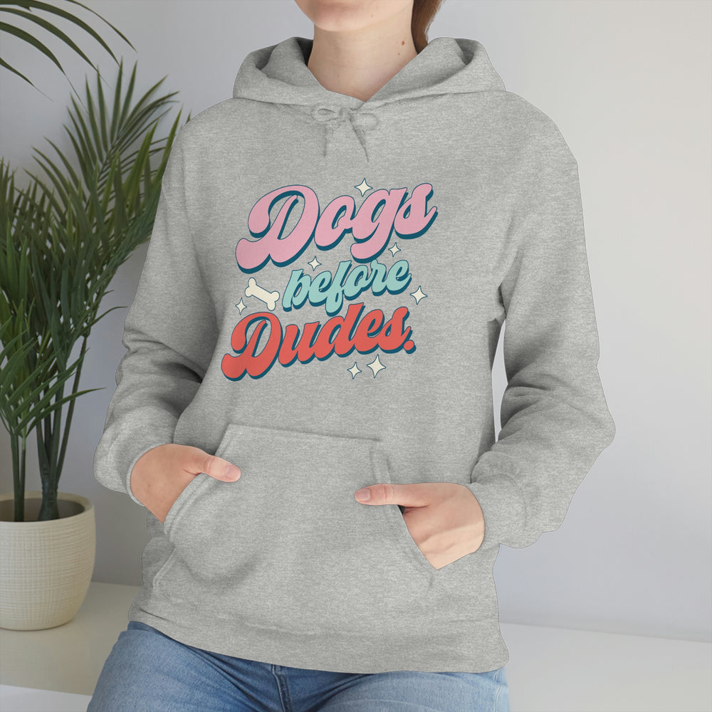 
            
                Load image into Gallery viewer, Dogs Before Dudes Retro Hooded Sweatshirt Anti - Valentine&amp;#39;s Day
            
        