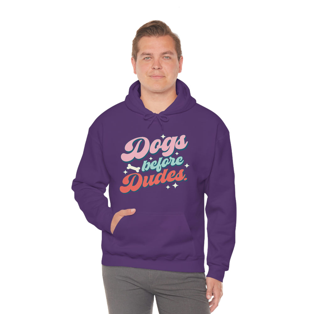 
            
                Load image into Gallery viewer, Dogs Before Dudes Retro Hooded Sweatshirt Anti - Valentine&amp;#39;s Day
            
        