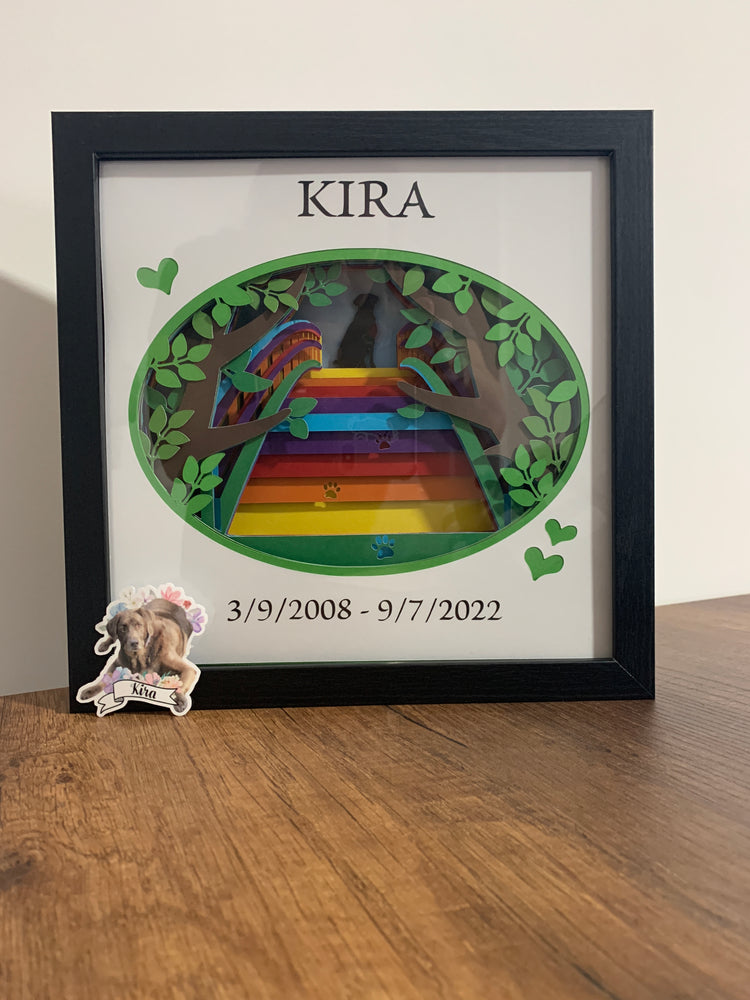 Rainbow Bridge Personalized Pet Memorial 3D Layered Art Shadowbox