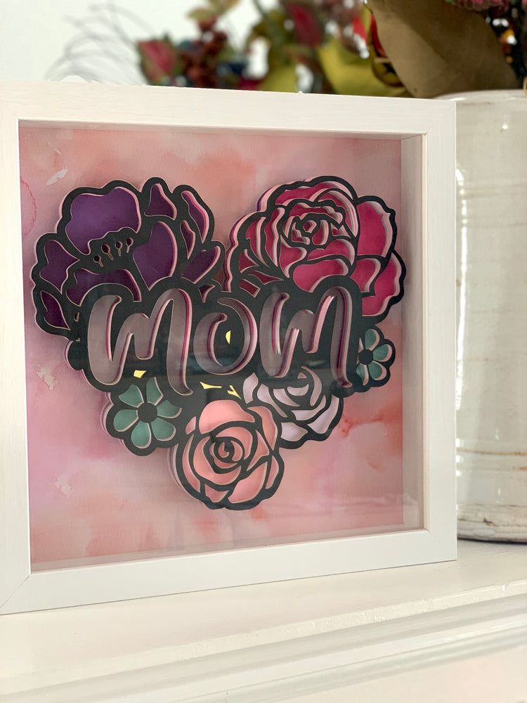 Handmade Mother's Day 3D Floral Heart Artwork Shadow Box