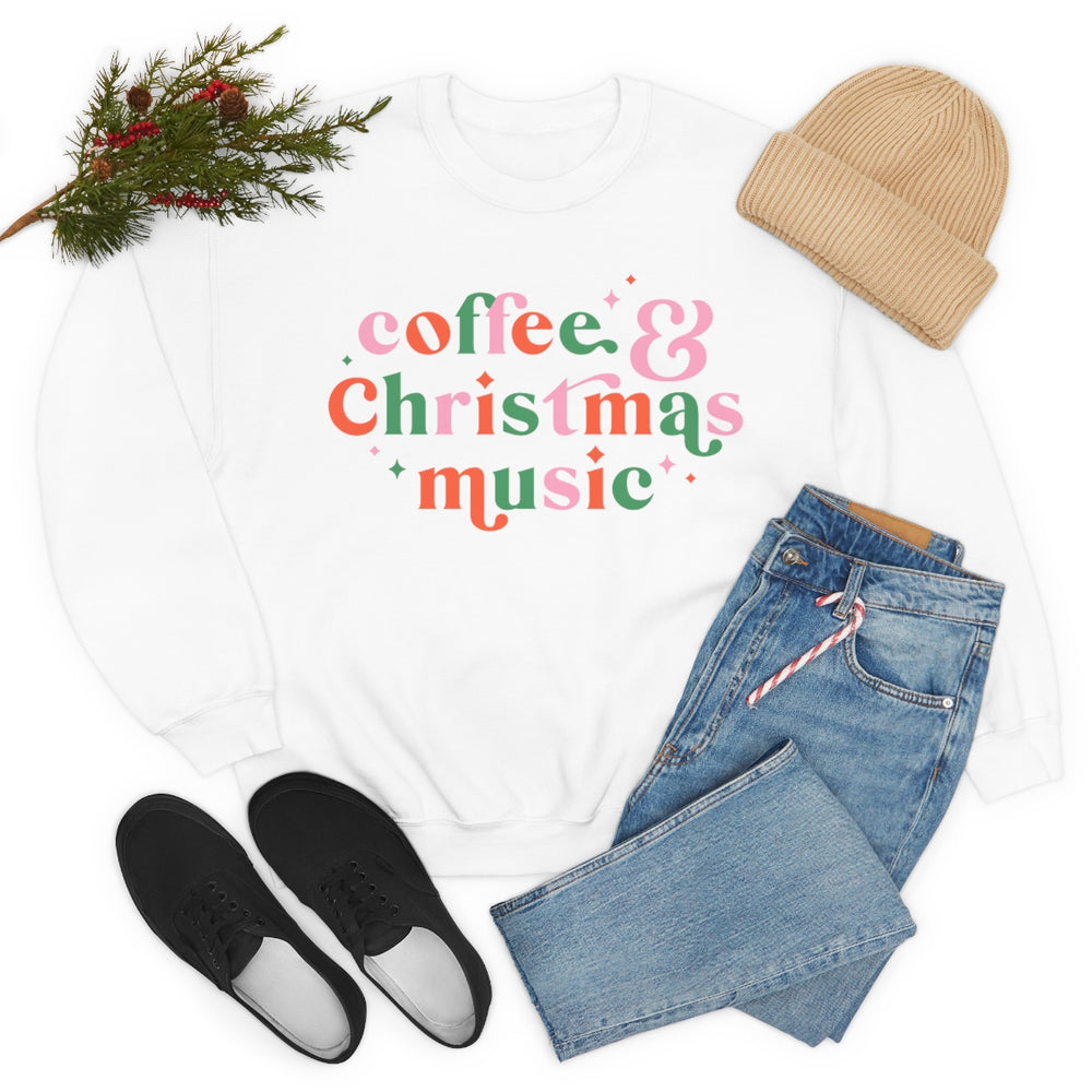 Coffee and Christmas Music Retro Crewneck Sweatshirt