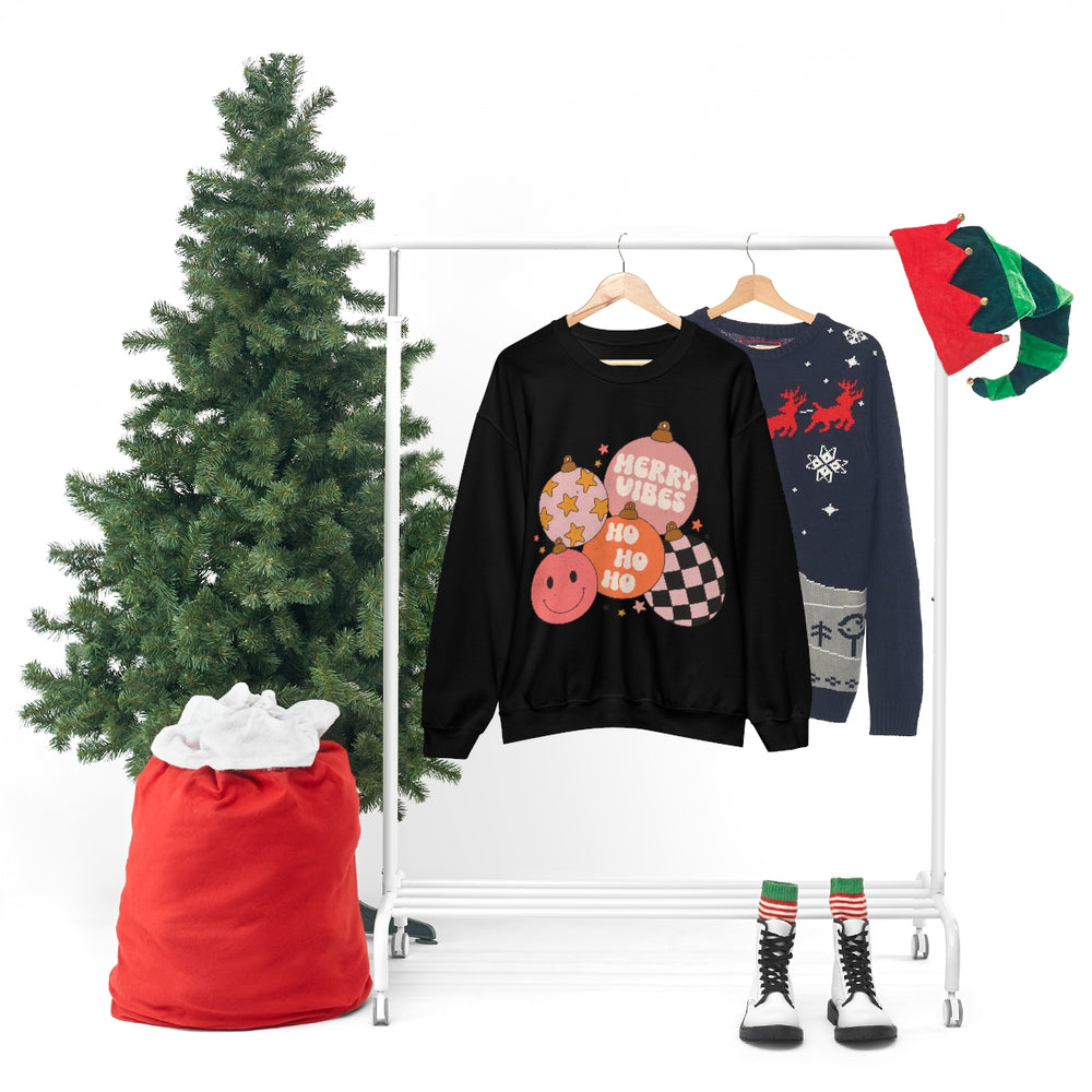 
            
                Load image into Gallery viewer, Merry Vibes Retro Holiday Ho Ho Ho Disco Crewneck Sweatshirt
            
        