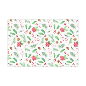 Classic Holly Poinsettia Watercolor Pattern Gift Wrapping Paper
