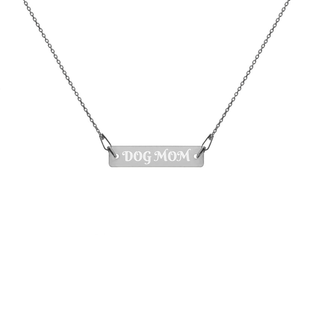 Dog Mom Engraved Silver Bar Chain Necklace