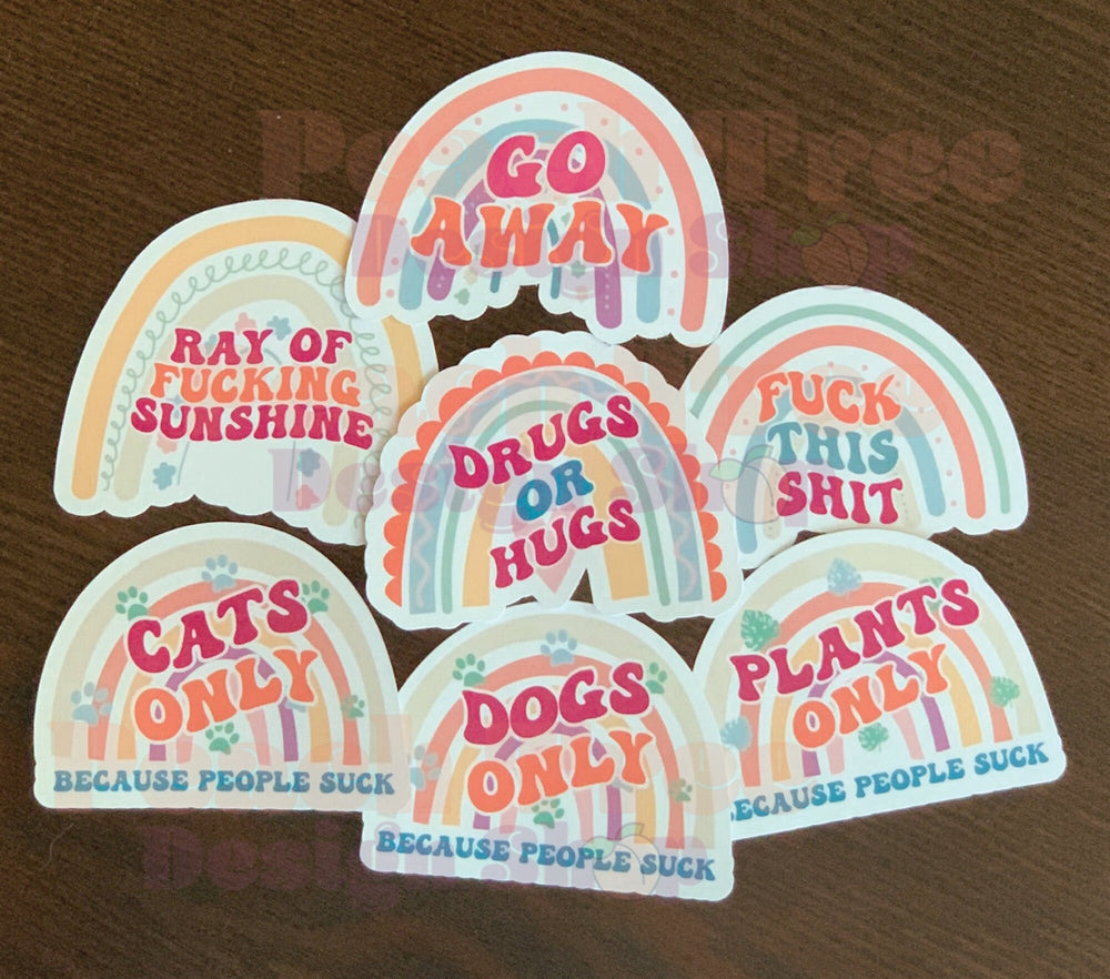 Anti-Inspiration Boho Rainbow Stickers, Anti-Social Water Bottle, Introvert Sticker, Funny Laptop Decal, Dogs Only, Plant Sticker, Cat Gift
