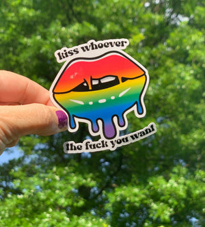 
            
                Load image into Gallery viewer, Say Gay, Kiss Whoever the Fuck You Want, LGBTQ Lips, Rainbow Pride Sticker Water Bottle, Coming Out Gift, Gay Pride Gifts, Laptop Decal
            
        