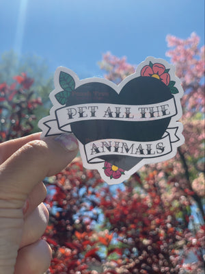 Pet All The Animals Tattoo Sticker, Animal Lover, Dog Sticker, Cat Water Bottle, Nature Decal, Traditional Tattoo Art