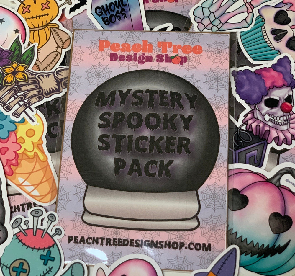 Mystery Spooky Sticker Pack, Scary Gift, Halloween Stickers, Creepy Water bottle sticker, pastel goth, Ghost gift, Halloween sticker bundle