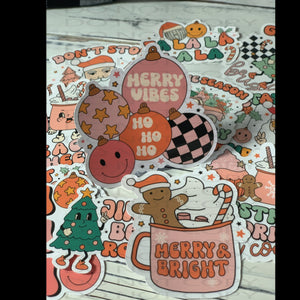 Retro Holiday Christmas Sticker Pack, Laptop Decal, Water Bottle Label Pack