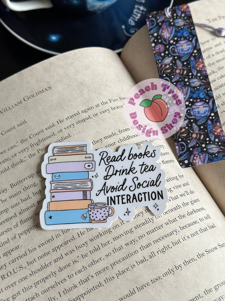 Tea and Books Sticker, Book Stickers, Antisocial, Kindle Sticker, Laptop Decal, Book Lover Gift, Book Presents, Magical Gift, Bibliophile