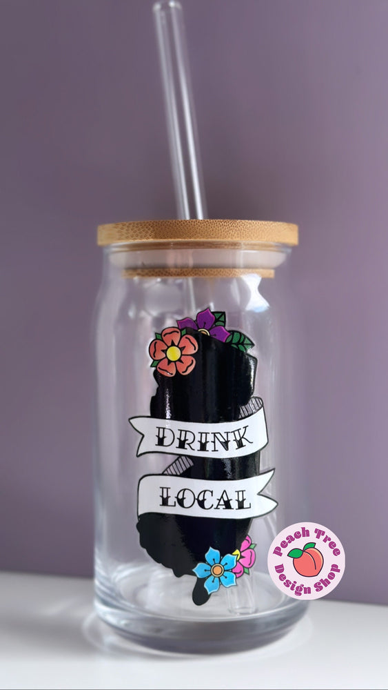 Drink Local, Jersey Girl, Jersey Shore Gifts, NJ Home, Iced Coffee Cup, New Jersey Gifts, Drink Local Handmade Soda Glass Beer Can