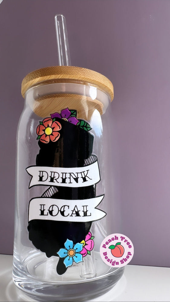 Drink Local, Jersey Girl, Jersey Shore Gifts, NJ Home, Iced Coffee Cup, New Jersey Gifts, Drink Local Handmade Soda Glass Beer Can