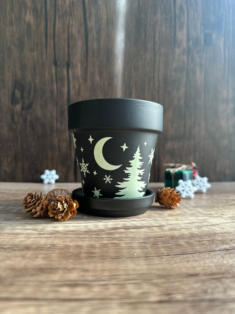 Glow in the dark Planter, hostess gift ideas, holiday gifts coworkers, plant pot home decor, winter solstice gift, winter home decor, pine