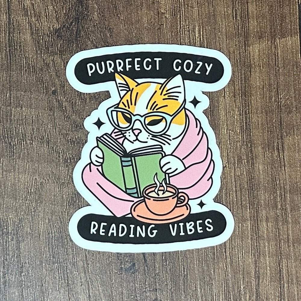 Cute Cat Book Sticker, Book Stickers, Reading Gifts, Cozy Cat Stickers