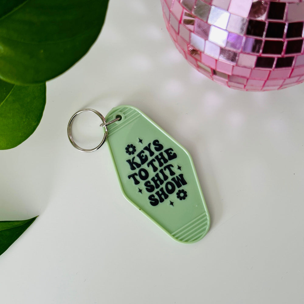 Keys To The Shit Show Keychain, Retro Motel Keychain, Funny Keychain, Car Key Tag, Little Gifts for Friends, New Driver Gift, Groovy Girl
