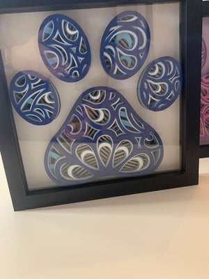 Custom 3D Paw Mandala Layered Art Shadowbox - All Colors Available