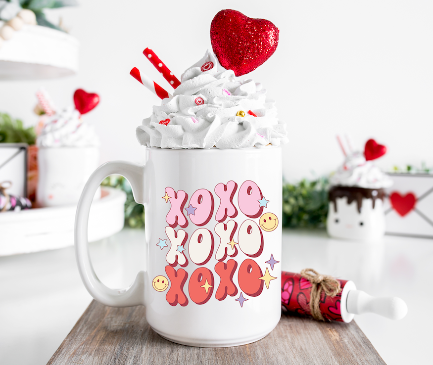 XOXO Retro Valentine's Groovy Smiley Mug 15oz